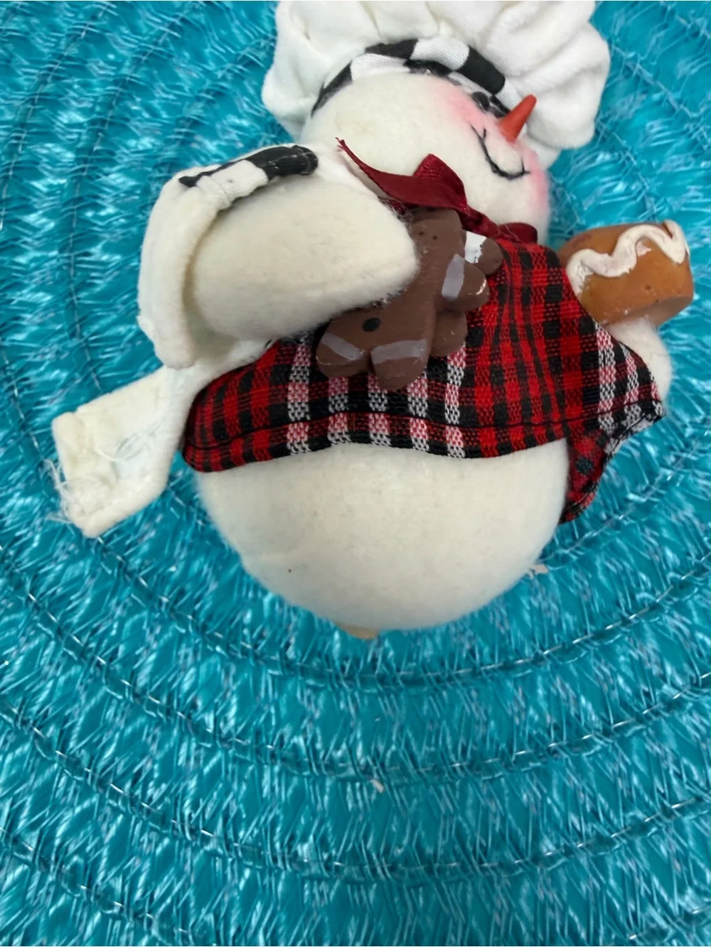 Handmade Snowman Chef Holiday Ornament - White & Red